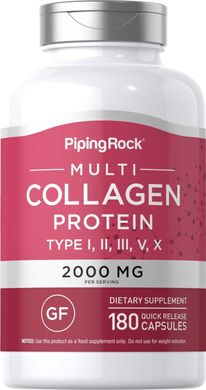 PipingRok  Multi Collagen Protein (Types I, II, III, V, X) 180 быстродействующих капсул Для суставов и связок