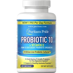 Puritan's Pride Probiotic 10 with Vitamin D 60 капс Харчові добавки