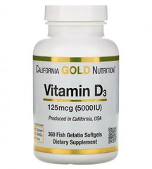 California Gold Nutrition, витамин D3, 125 мкг (5000 МЕ) 360 капсул Витамин D