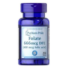 Puritan's Pride Folate 666mcg DFE (Folic Acid 400 mcg) 250 таб Фолиевая кислота (B9)