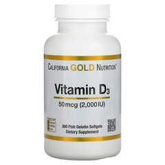 California Gold Nutrition, витамин D3, 50 мкг (2000 МЕ) 360 капсул Вітаміни