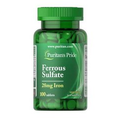 Puritan's Pride Iron Ferrous Sulfate 28mg 100 табл Залізо