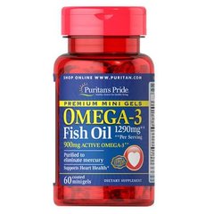 Puritan's Pride Omega-3 1290 mg Mini Gels 60 капсул Омега-3