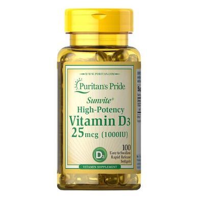 Puritan's Pride Vitamin D3 25 mcg (1000 IU) 100 капсул Витамин D