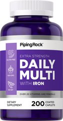 PipingRok Extra Strength Daily Multi із залізом, 200 капсул в оболонці Вітаміни і мінерали
