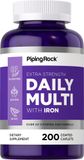 410 грн Вітаміни і мінерали PipingRok Extra Strength Daily Multi із залізом, 200 капсул в оболонці