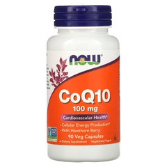 NOW Foods, CoQ10 з ягодами глоду, 100 мг, 90 овочевих капсул Коензим Q-10