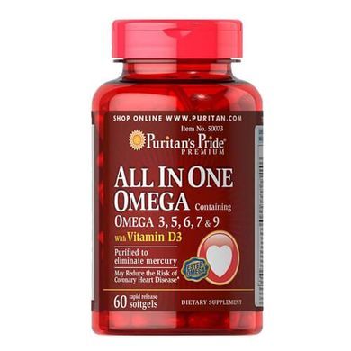 All In One Omega 3, 5, 6, 7 & 9 with Vitamin D3 60 капс Омега-3