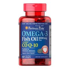 Puritan's Pride Omega-3 Fish Oil 1000 mg + Co Q -10 30 mg 60 гелевих капсул Омега-3