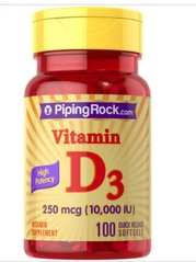 Piping Rock	Vitamin D3 10,000 IU 100 софт-гелевые капсулы Витамины