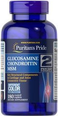 Puritan's Pride Triple Strength Glucosamine, Chondroitin MSM 180 таб. Глюкозамін і хондроітин