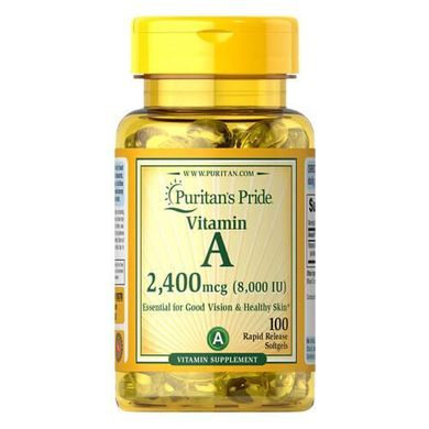 Puritan's Pride Vitamin A 8,000 IU (2,400 mcg) 100 рідких капсул Вітамін A