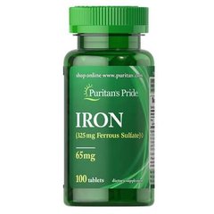 Puritan's Pride Iron Ferrous Sulfate 65 mg 100 таб Железо