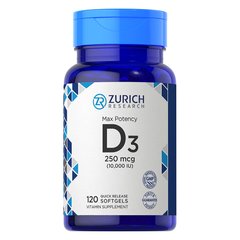 Zurich Research	Vitamin D3 10,000 IU 120 софт-гелевые капсули Витамины