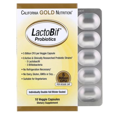 California Gold Nutrition LactoBif Probiotics 5 Billion CFU 10 капсул Пробиотики и энзимы