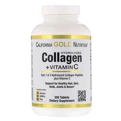 California Gold Nutrition Hydrolyzed Collagen + Vitamin C Type 1 & 3 250 таблеток Колаген
