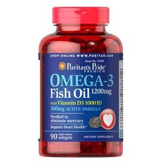 Puritan's Pride Omega 3 Fish Oil plus Vitamin D3 90 капсул Омега-3
