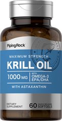 Piping Rock	Krill Oil 1000 mg 60 софт-гелеві капсули Добавки
