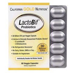 California Gold Nutrition LactoBif Probiotics 30 Billion CFU 60 капсул Пробиотики и энзимы