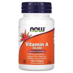 NOW Vitamin A 7500 mcg 25000 IU  100 софт-гелевих капсул Вітаміни
