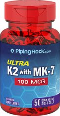 Piping Rock	Ultra Vitamin K2 with MK-7 100 mcg 50 софт-гелеві капсули Вітаміни