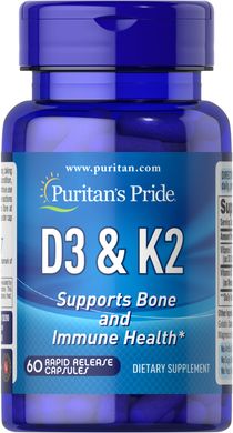 Puritan's Pride Vitamin D3 + K2 60 таблеток Вітаміни