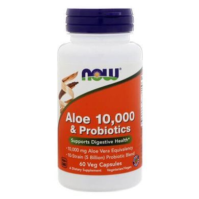 NOW Aloe 10,000 & Probiotics 60 капс Алоє вера