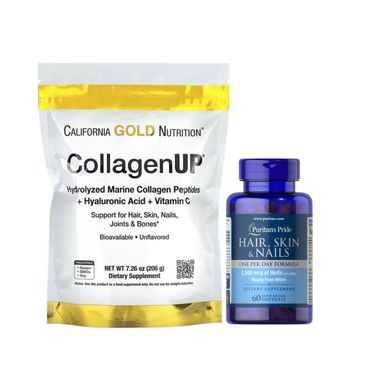 Комплект для красоты и здоровья: California Gold Nutrition Collagenup и Puritan's Pride Hair, Skin Nails One Per Day Formula Комплекты